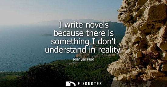 Small: I write novels because there is something I dont understand in reality