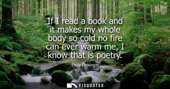 Small: If I read a book and it makes my whole body so cold no fire can ever warm me, I know that is poetry