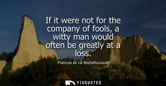 Small: If it were not for the company of fools, a witty man would often be greatly at a loss
