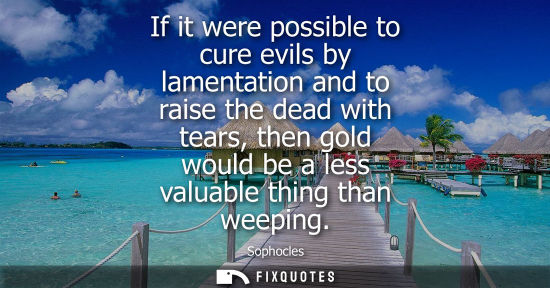 Small: If it were possible to cure evils by lamentation and to raise the dead with tears, then gold would be a less v
