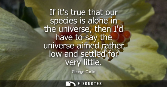 Small: If its true that our species is alone in the universe, then Id have to say the universe aimed rather lo