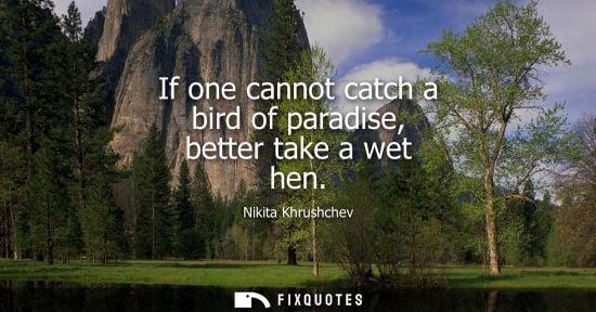 Small: If one cannot catch a bird of paradise, better take a wet hen - Nikita Khrushchev