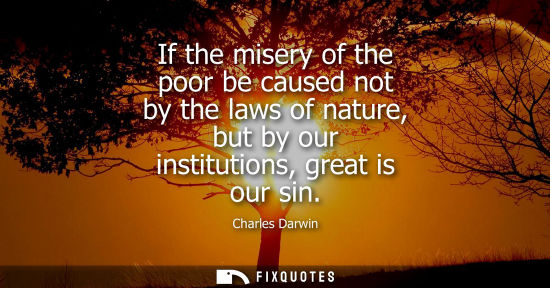 Small: If the misery of the poor be caused not by the laws of nature, but by our institutions, great is our si