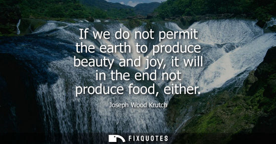 Small: If we do not permit the earth to produce beauty and joy, it will in the end not produce food, either