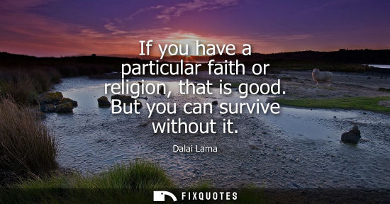 Small: If you have a particular faith or religion, that is good. But you can survive without it