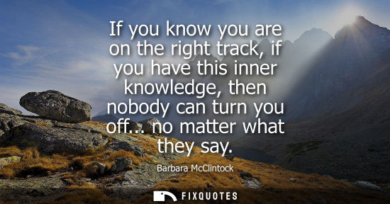 Small: If you know you are on the right track, if you have this inner knowledge, then nobody can turn you off.