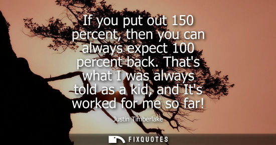 Small: If you put out 150 percent, then you can always expect 100 percent back. Thats what I was always told a