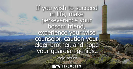 Small: If you wish to succeed in life, make perseverance your bosom friend, experience your wise counselor, caution y
