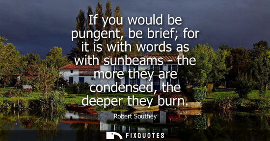 Small: If you would be pungent, be brief for it is with words as with sunbeams - the more they are condensed, 