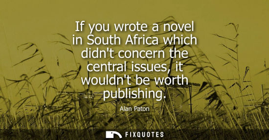 Small: If you wrote a novel in South Africa which didnt concern the central issues, it wouldnt be worth publis