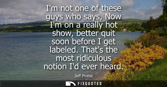 Small: Im not one of these guys who says, Now Im on a really hot show, better quit soon before I get labeled. 