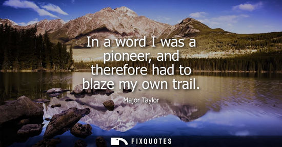 Small: In a word I was a pioneer, and therefore had to blaze my own trail