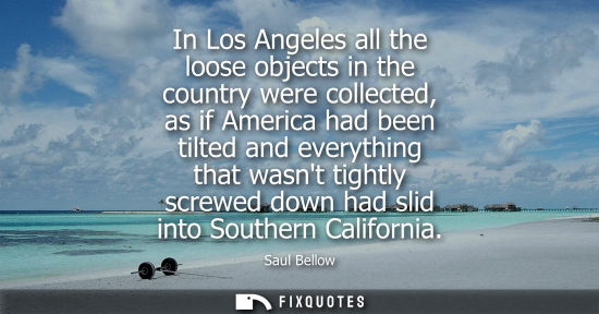 Small: In Los Angeles all the loose objects in the country were collected, as if America had been tilted and everythi