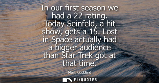 Small: In our first season we had a 22 rating. Today Seinfeld, a hit show, gets a 15. Lost in Space actually h