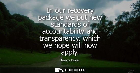 Small: In our recovery package we put new standards of accountability and transparency, which we hope will now