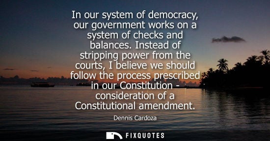 Small: In our system of democracy, our government works on a system of checks and balances. Instead of strippi
