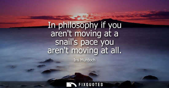 Small: In philosophy if you arent moving at a snails pace you arent moving at all