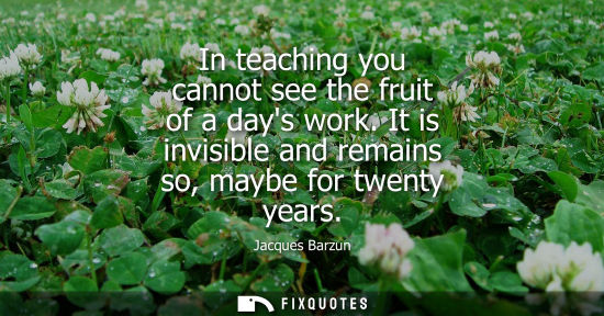 Small: In teaching you cannot see the fruit of a days work. It is invisible and remains so, maybe for twenty years