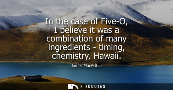 Small: In the case of Five-O, I believe it was a combination of many ingredients - timing, chemistry, Hawaii