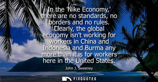 Small: In the Nike Economy, there are no standards, no borders and no rules. Clearly, the global economy isnt 