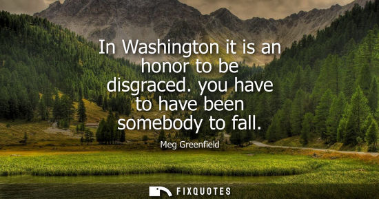 Small: In Washington it is an honor to be disgraced. you have to have been somebody to fall
