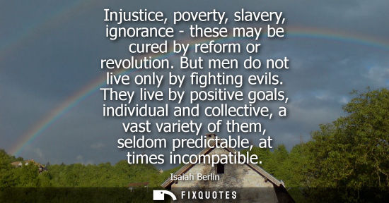 Small: Injustice, poverty, slavery, ignorance - these may be cured by reform or revolution. But men do not live only 