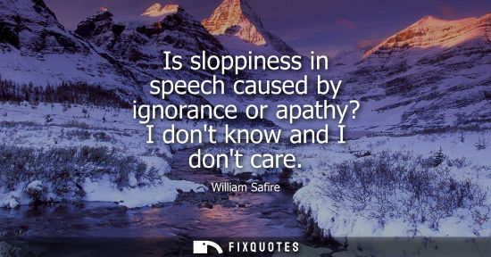Small: Is sloppiness in speech caused by ignorance or apathy? I dont know and I dont care