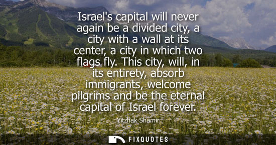 Small: Israels capital will never again be a divided city, a city with a wall at its center, a city in which t