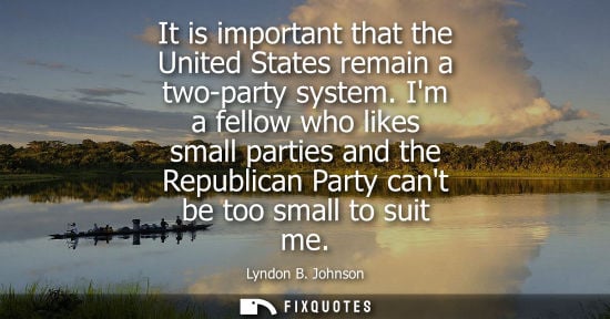 Small: It is important that the United States remain a two-party system. Im a fellow who likes small parties and the 