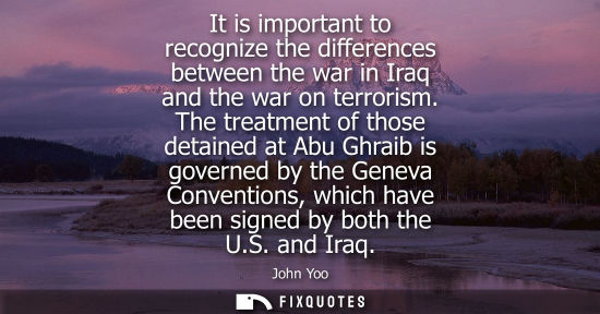 Small: It is important to recognize the differences between the war in Iraq and the war on terrorism. The treatment o