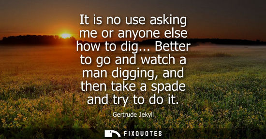 Small: It is no use asking me or anyone else how to dig... Better to go and watch a man digging, and then take