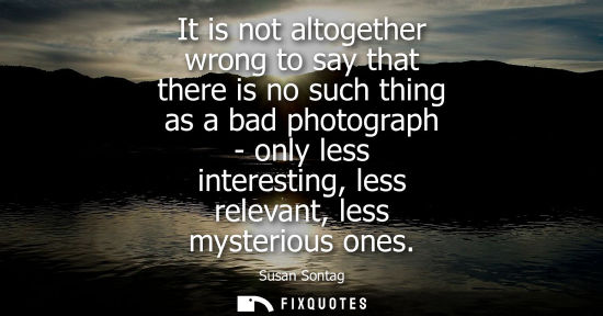Small: It is not altogether wrong to say that there is no such thing as a bad photograph - only less interesti
