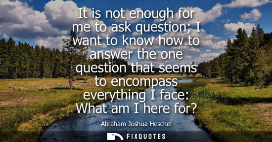 Small: It is not enough for me to ask question I want to know how to answer the one question that seems to encompass 