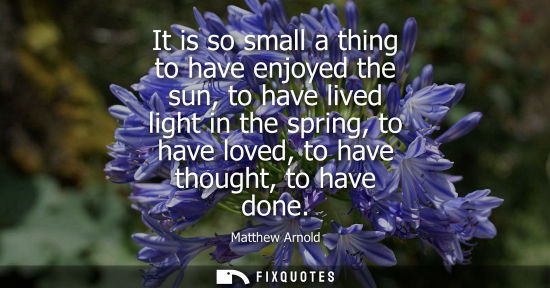 Small: It is so small a thing to have enjoyed the sun, to have lived light in the spring, to have loved, to ha