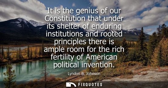 Small: It is the genius of our Constitution that under its shelter of enduring institutions and rooted princip