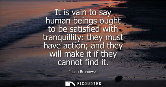 Small: It is vain to say human beings ought to be satisfied with tranquillity: they must have action and they 
