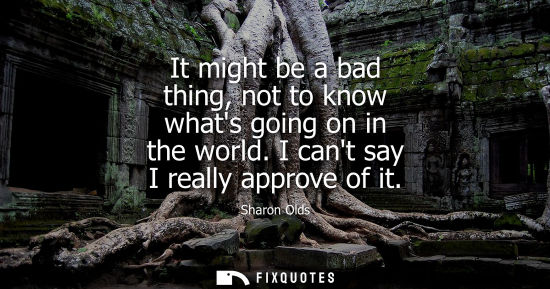 Small: It might be a bad thing, not to know whats going on in the world. I cant say I really approve of it