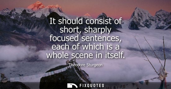 Small: It should consist of short, sharply focused sentences, each of which is a whole scene in itself