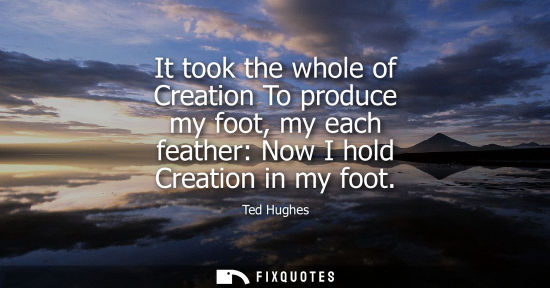 Small: It took the whole of Creation To produce my foot, my each feather: Now I hold Creation in my foot