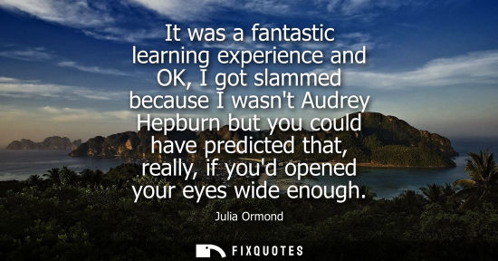 Small: It was a fantastic learning experience and OK, I got slammed because I wasnt Audrey Hepburn but you cou