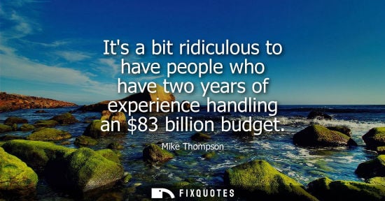 Small: Its a bit ridiculous to have people who have two years of experience handling an 83 billion budget