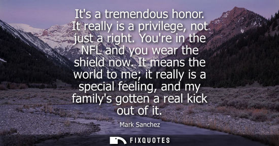 Small: Its a tremendous honor. It really is a privilege, not just a right. Youre in the NFL and you wear the shield n