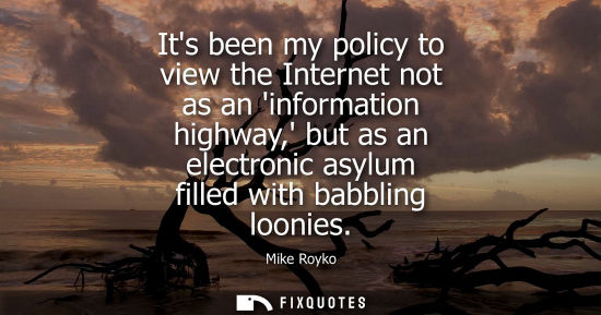 Small: Its been my policy to view the Internet not as an information highway, but as an electronic asylum fill