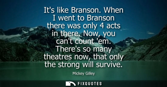 Small: Its like Branson. When I went to Branson there was only 4 acts in there. Now, you cant count em.