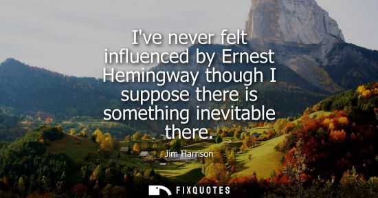 Small: Ive never felt influenced by Ernest Hemingway though I suppose there is something inevitable there
