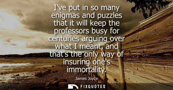 Small: Ive put in so many enigmas and puzzles that it will keep the professors busy for centuries arguing over what I