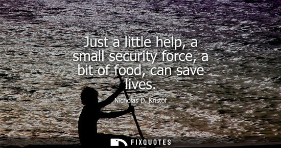Small: Just a little help, a small security force, a bit of food, can save lives