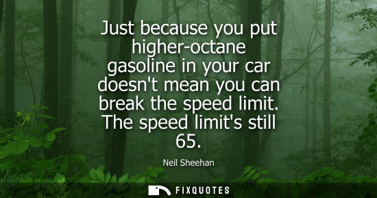 Small: Just because you put higher-octane gasoline in your car doesnt mean you can break the speed limit. The 