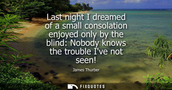 Small: Last night I dreamed of a small consolation enjoyed only by the blind: Nobody knows the trouble Ive not