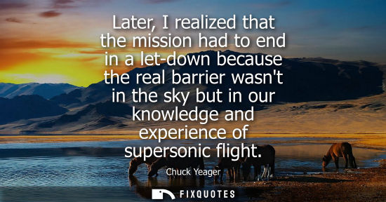 Small: Later, I realized that the mission had to end in a let-down because the real barrier wasnt in the sky but in o